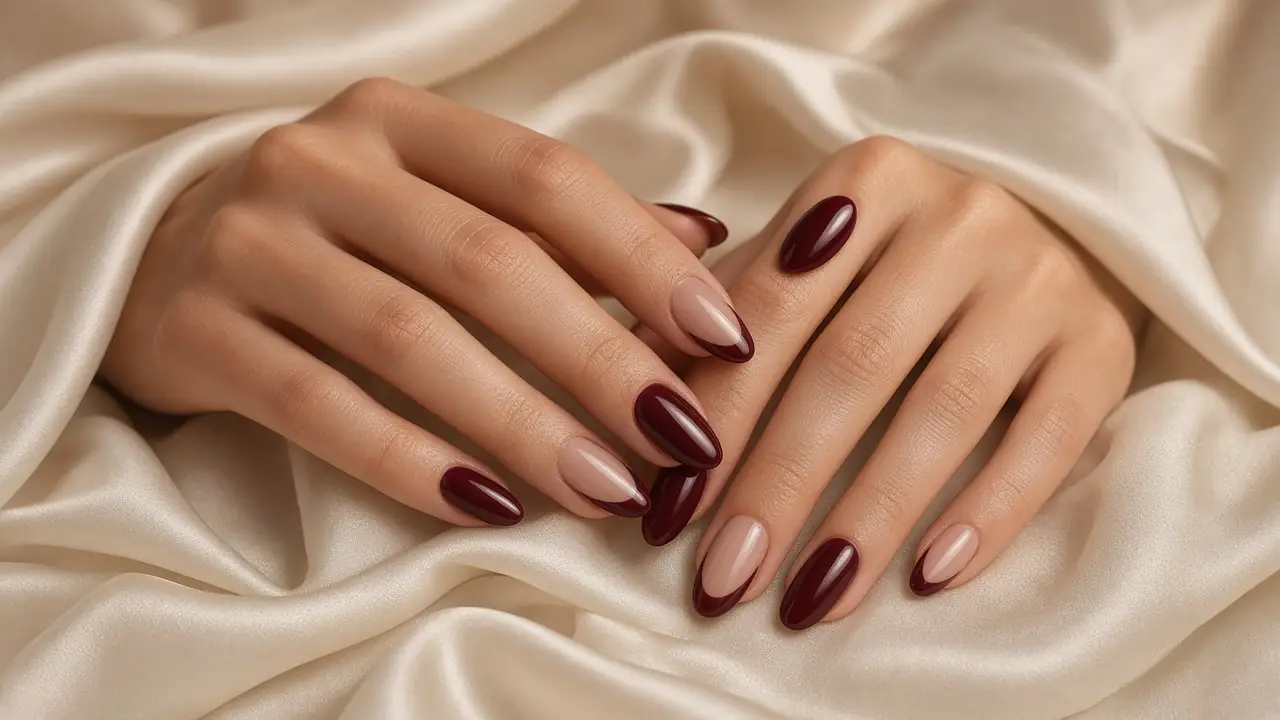 Illustrative image: manicured hands on cream silk